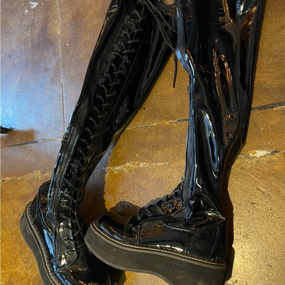 Black Patent Leather Knee-High Boots